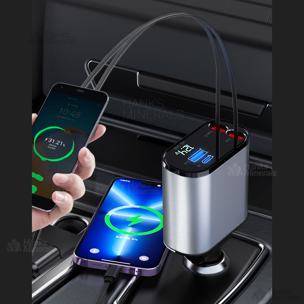 4-in-1 Retractable Car Charger Fast Charge USB Type-C Cable USB-C 120W