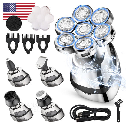 7D 5-in-1 Shaver Cordless Hair Trimmer Bald Head Razor Electric For Men Wet Dry