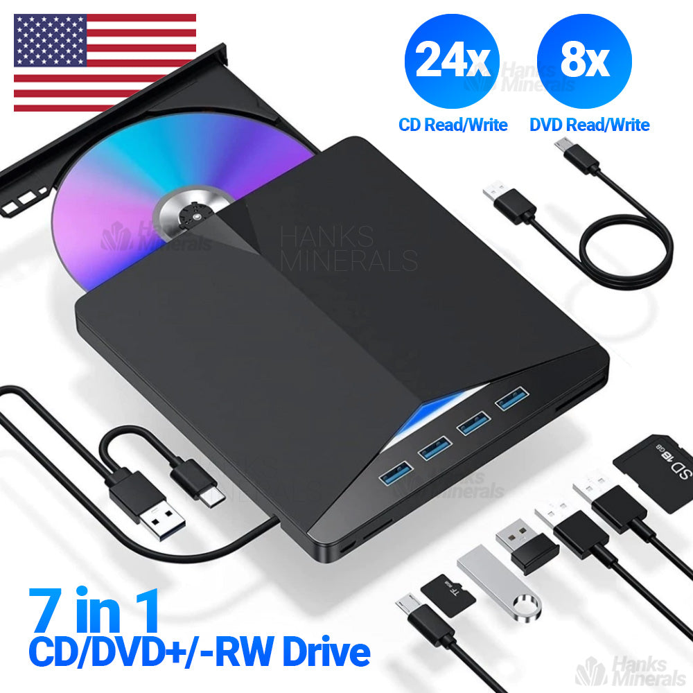 7-in-1 Slim External CD DVD Drive USB 3.0 Reader Writer Burner Player For Laptop