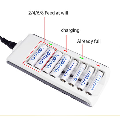 8-Slot Battery Charger Smart For AA / AAA Ni-MH Ni-CD Rechargeable Fast Charge