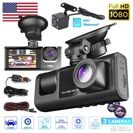Dash Cam Car HD 1080P Front/Rear/Inside Dual Lens Video Recorder Camera G-Sensor