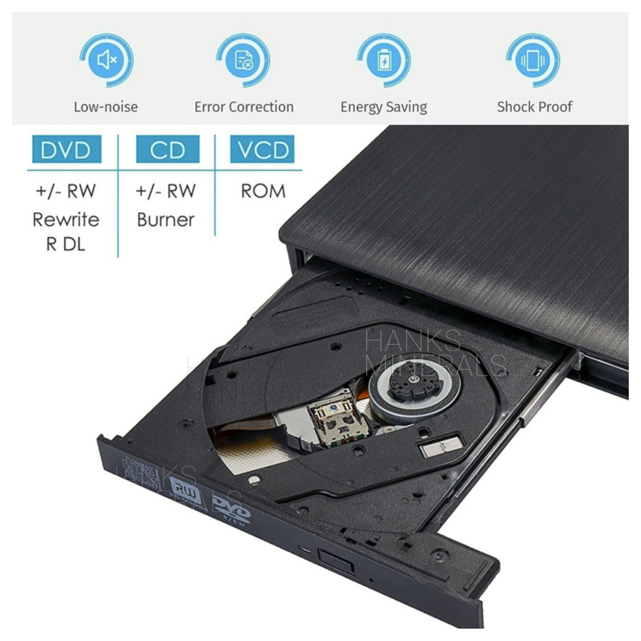 Slim External CD DVD RW Drive USB 3.0 Writer Burner Player Black For Laptop PC