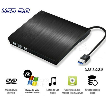 Slim External CD DVD RW Drive USB 3.0 Writer Burner Player Black For Laptop PC