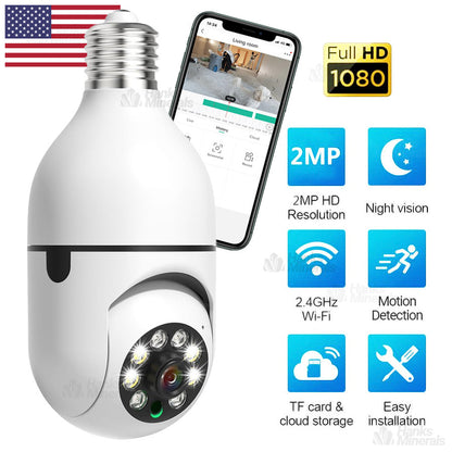 360° 1080P IP E27 Light Bulb Camera Wi-Fi Wireless Smart Home Security IR Night