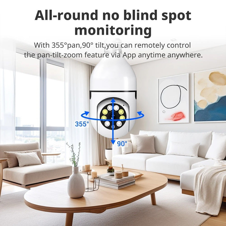 360° 1080P IP E27 Light Bulb Camera Wi-Fi Wireless Smart Home Security IR Night