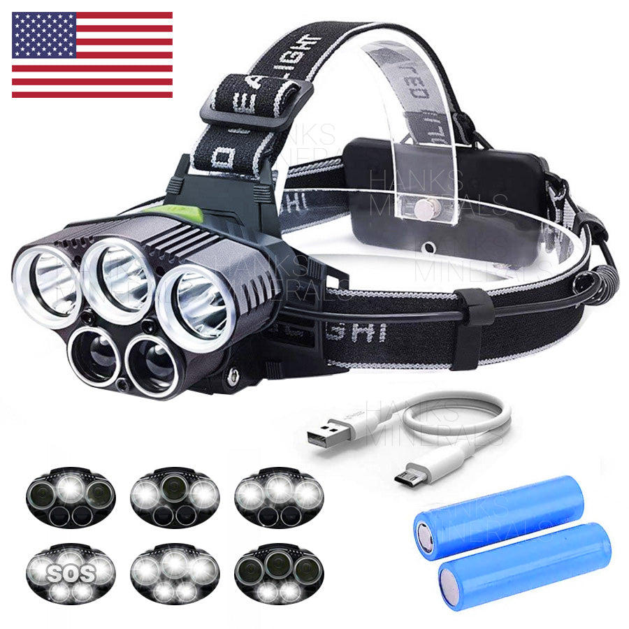 Headlamp 5x LED Super Bright Lumen Rechargeable Head Light Flashlight Torch Lamp