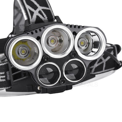 Headlamp 5x LED Super Bright Lumen Rechargeable Head Light Flashlight Torch Lamp