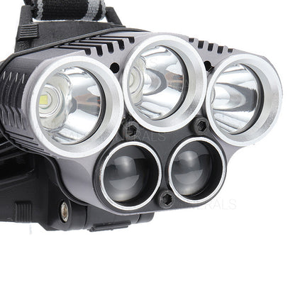 Headlamp 5x LED Super Bright Lumen Rechargeable Head Light Flashlight Torch Lamp