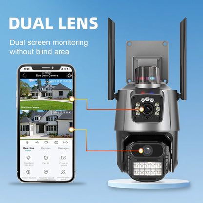 Dual Lens 4K WiFi Security Camera 8X Zoom Outdoor Home Night Vision CCTV PTZ