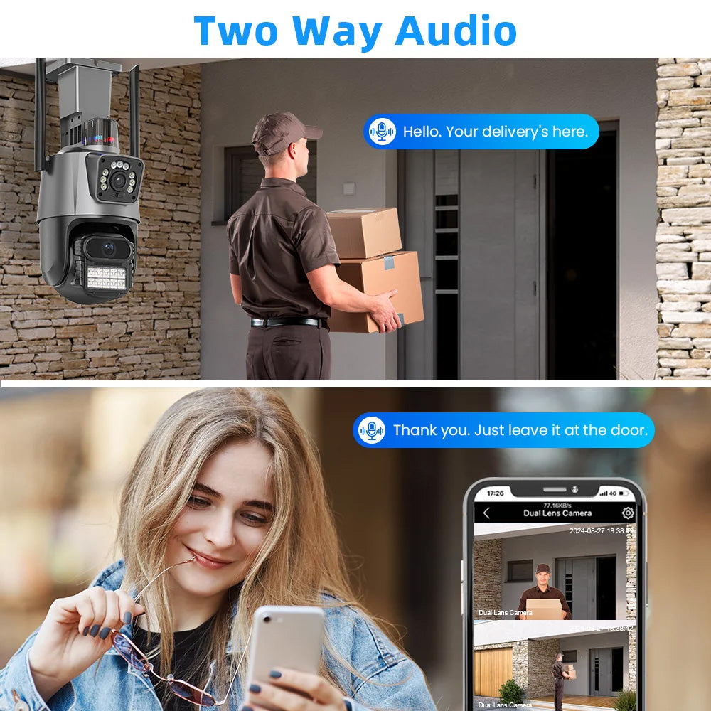 Dual Lens 4K WiFi Security Camera 8X Zoom Outdoor Home Night Vision CCTV PTZ