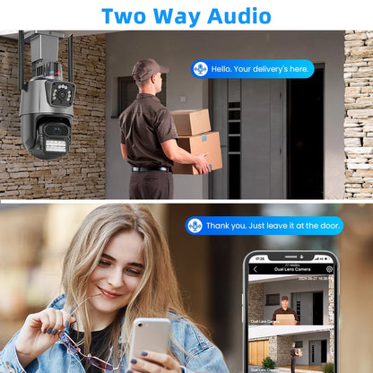 Dual Lens 4K WiFi Security Camera 8X Zoom Outdoor Home Night Vision CCTV PTZ