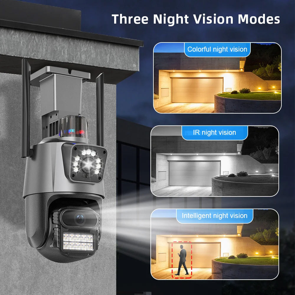 Dual Lens 4K WiFi Security Camera 8X Zoom Outdoor Home Night Vision CCTV PTZ