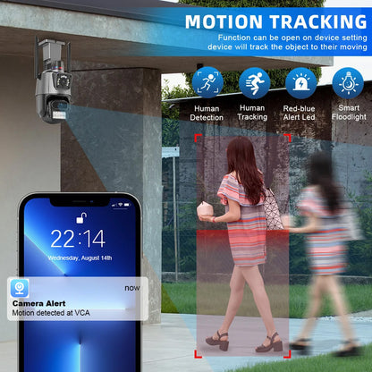 Dual Lens 4K WiFi Security Camera 8X Zoom Outdoor Home Night Vision CCTV PTZ