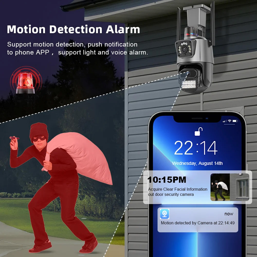 Dual Lens 4K WiFi Security Camera 8X Zoom Outdoor Home Night Vision CCTV PTZ