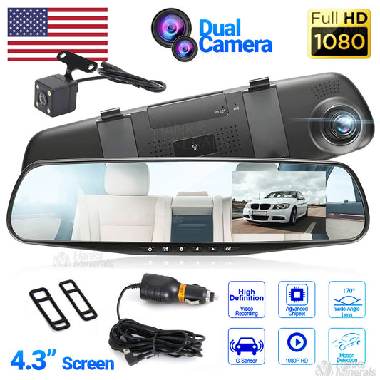 Rearview Mirror Dash Cam 1080P HD DVR Dual Camera Car Front Rear Video Recorder