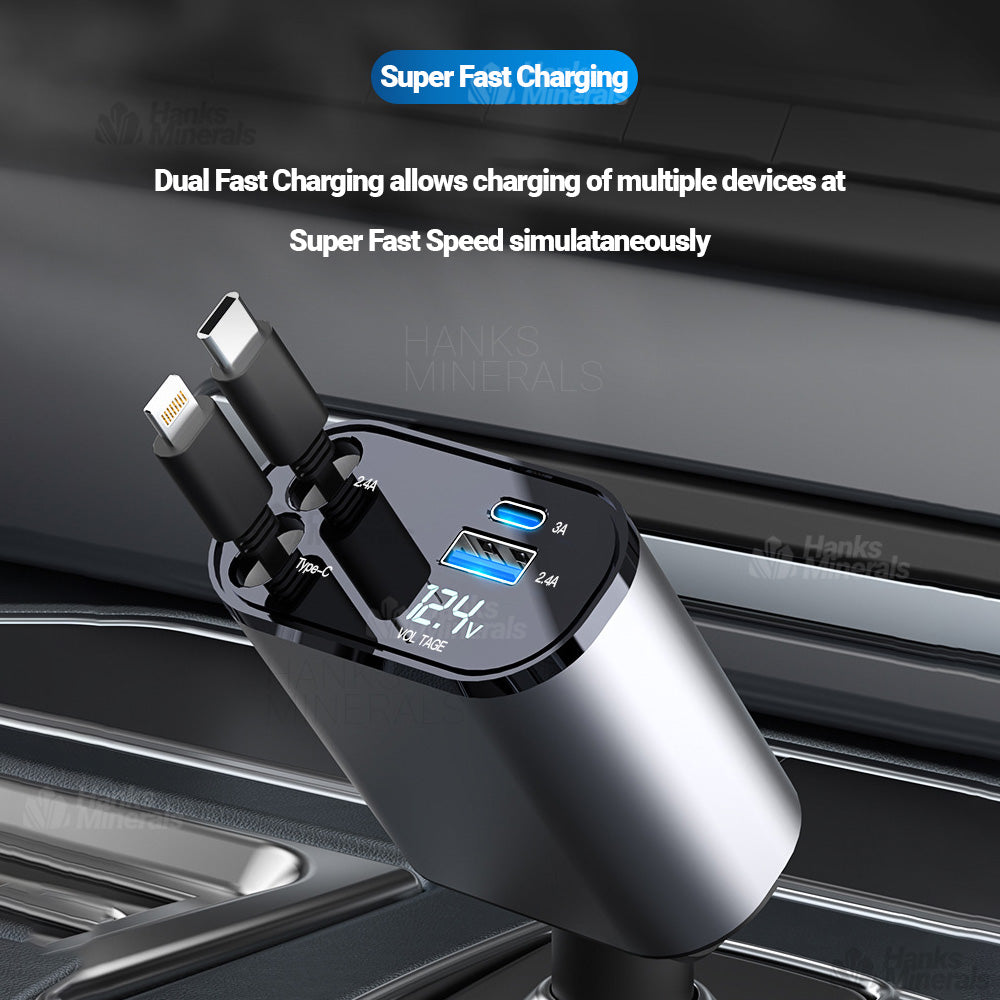 4-in-1 Retractable Car Charger Fast Charge USB Type-C Cable USB-C 120W
