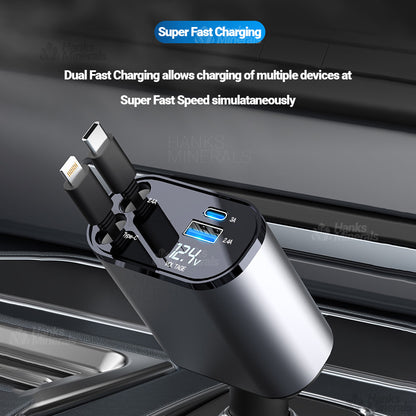 4-in-1 Retractable Car Charger Fast Charge USB Type-C Cable USB-C 120W