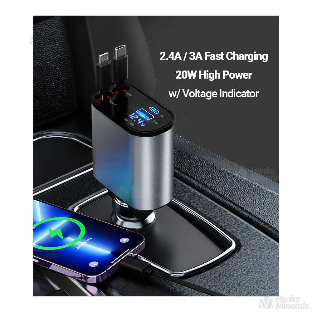 4-in-1 Retractable Car Charger Fast Charge USB Type-C Cable USB-C 120W