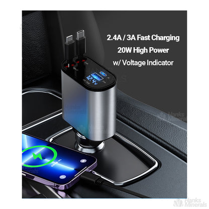 4-in-1 Retractable Car Charger Fast Charge USB Type-C Cable USB-C 120W