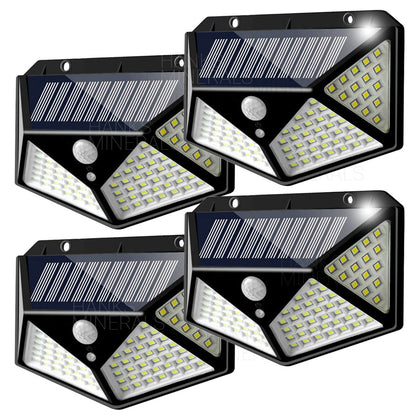 4-Pack 100 LED Solar Power Wall Light Outdoor PIR Motion Sensor Security Garden Lamp