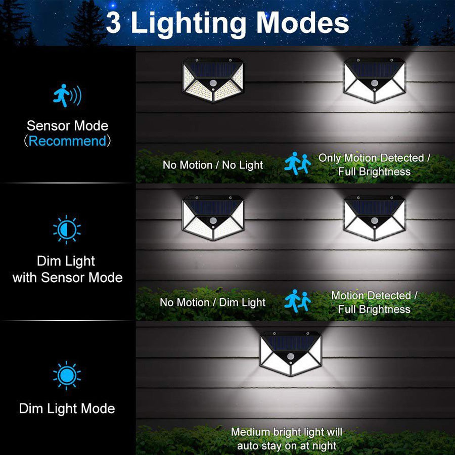 4-Pack 100 LED Solar Power Wall Light Outdoor PIR Motion Sensor Security Garden Lamp