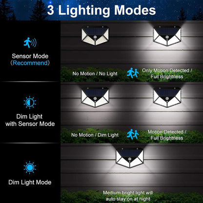 4-Pack 100 LED Solar Power Wall Light Outdoor PIR Motion Sensor Security Garden Lamp