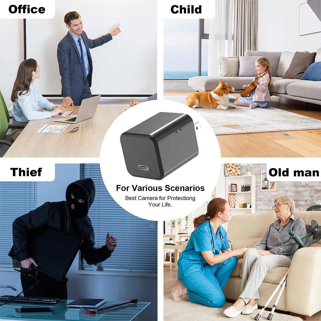 WiFi Mini Cam Wall Plug Charger Camera 1080P HD USB-C Nanny Cam Home Security