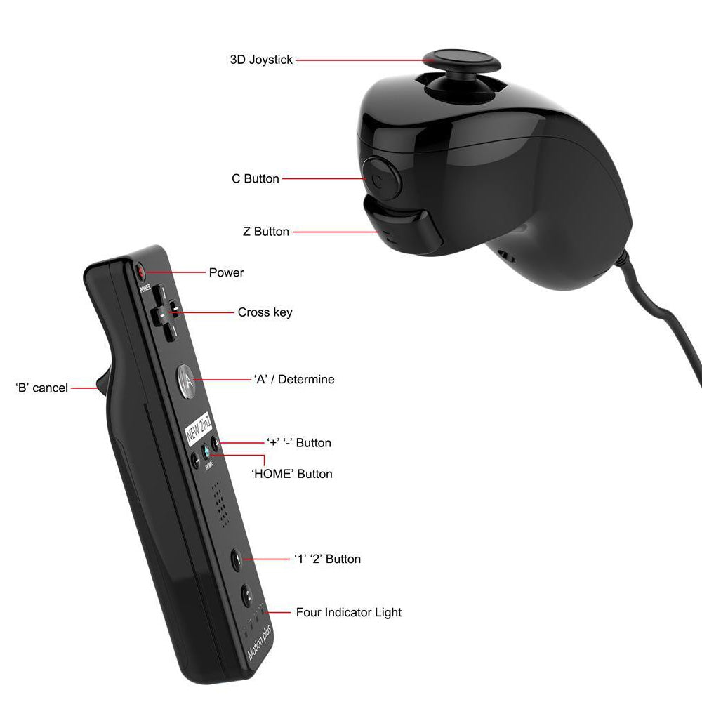 Built-in Motion Plus Wii Remote & Nunchuck Controller For Nintendo Wii / Wii U